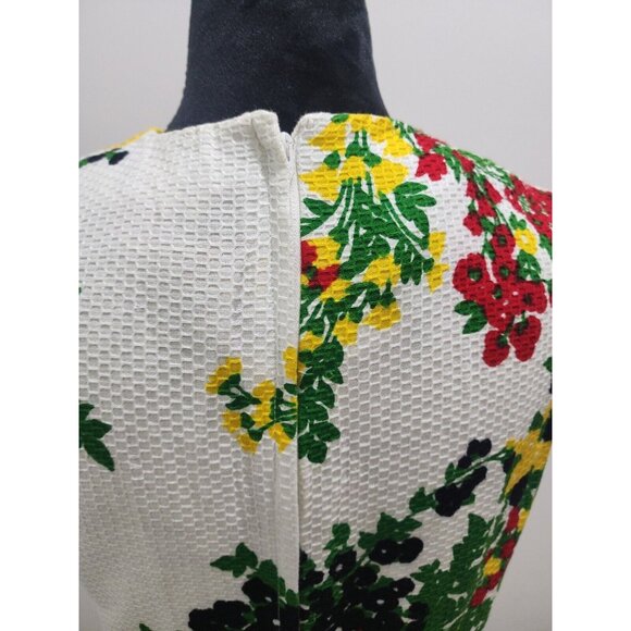 VTG Gorgeous Bleeker Street Floral Dress 60s 70s Retro Waffle Cinch Waist Sz S M - Picture 8 of 13